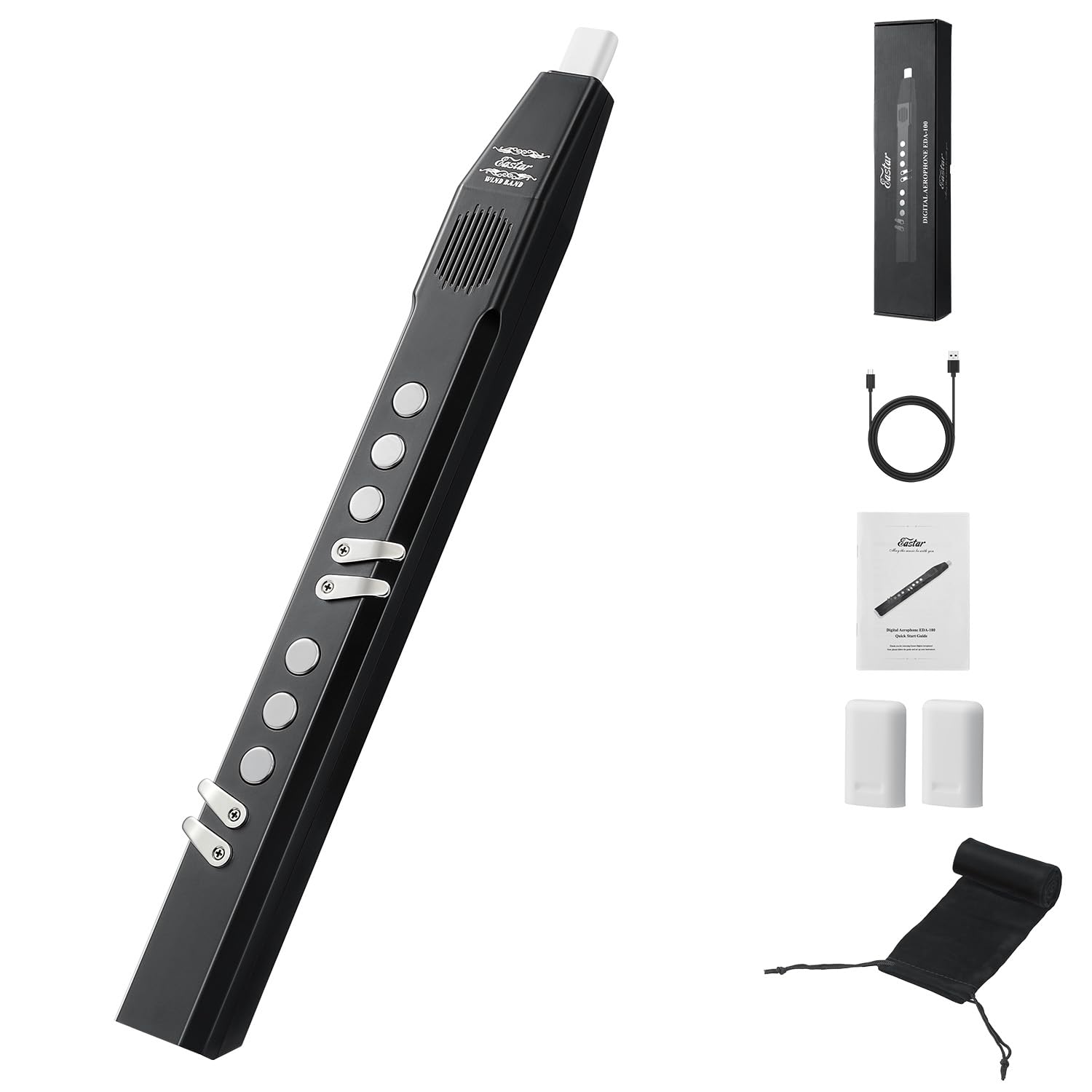 Eastar Digital Woodwind Electric Saxophone for Beginners, 27 Tones, Silent Practice, Hi-Fi Speaker, Adjustable Airflow, Reverb Effect, Rechargeable Battery, MIDI, BT Support, EDA-100