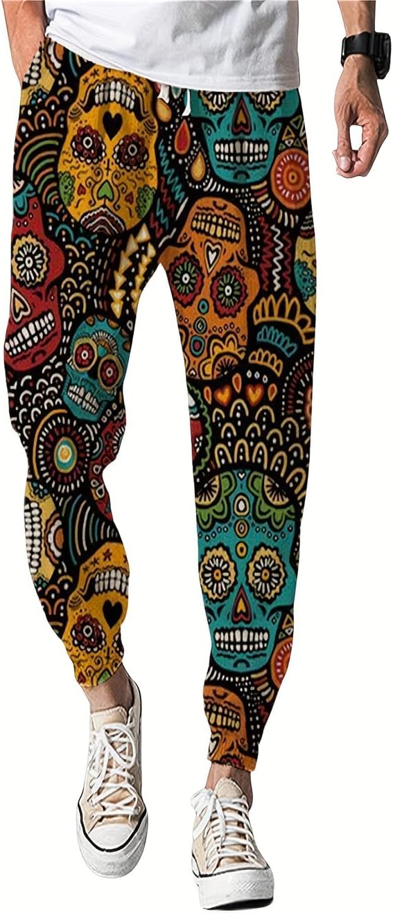 Men's Casual Sports Novelty Streetwear Graphic Printed Sweatpants Drawstring Joggers Pants with Pockets
