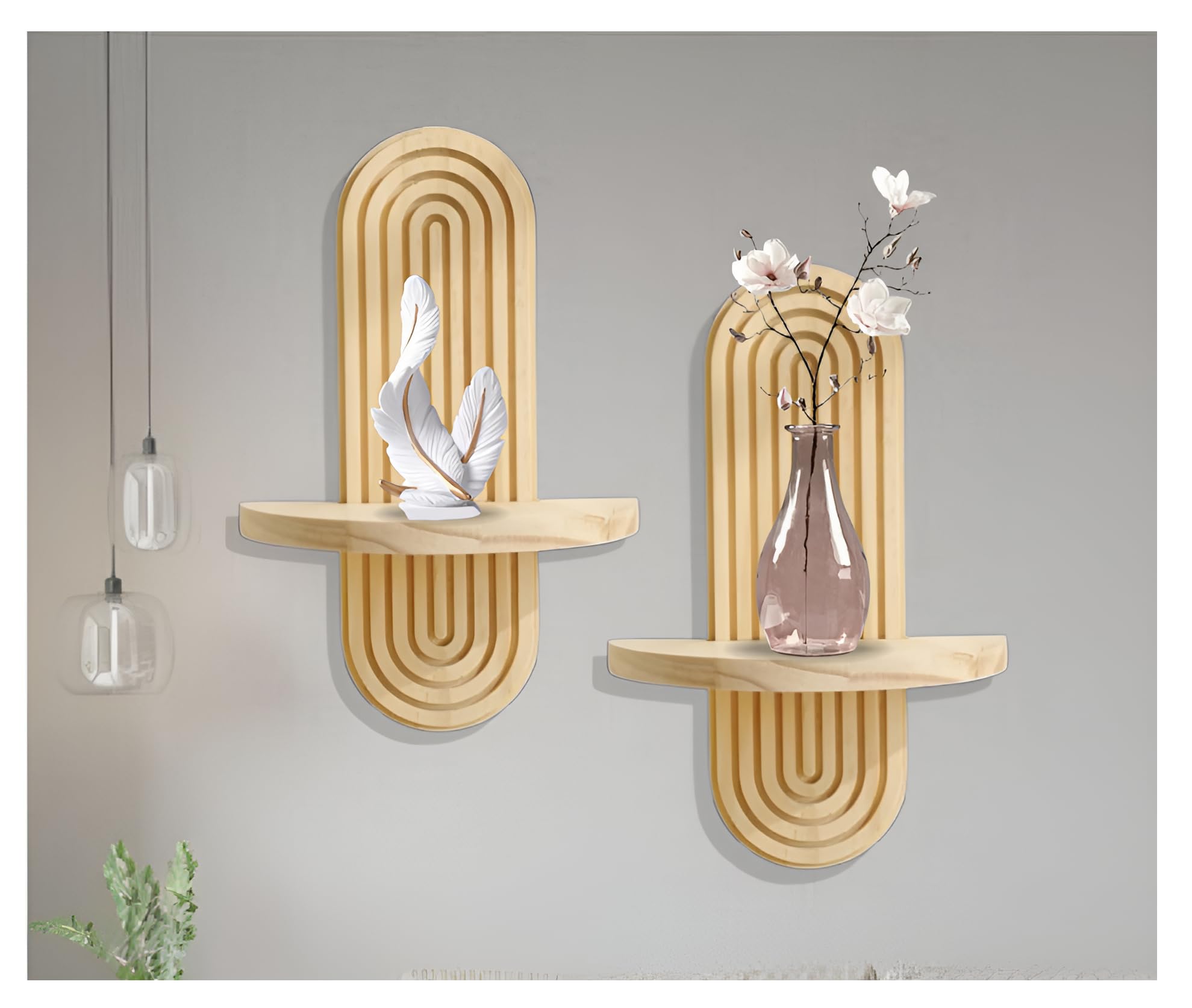 HELINA DESAI Wooden Wall Shelf – Modern Arched 25 mm Thick Display Rack with Dual Shelves – Boho Minimalist Wall Decor for Living Room, Bedroom, Bathroom & Office – Solid Pine Wood Beige, Small-1-image-15
