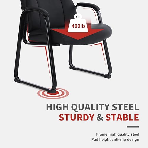 Miniatura 7 de CLATINA Silla de invitados resistente con reposabrazos acolchados y base de trineo, silla de recepción suave de cuero ejecutivo, capacidad de 400