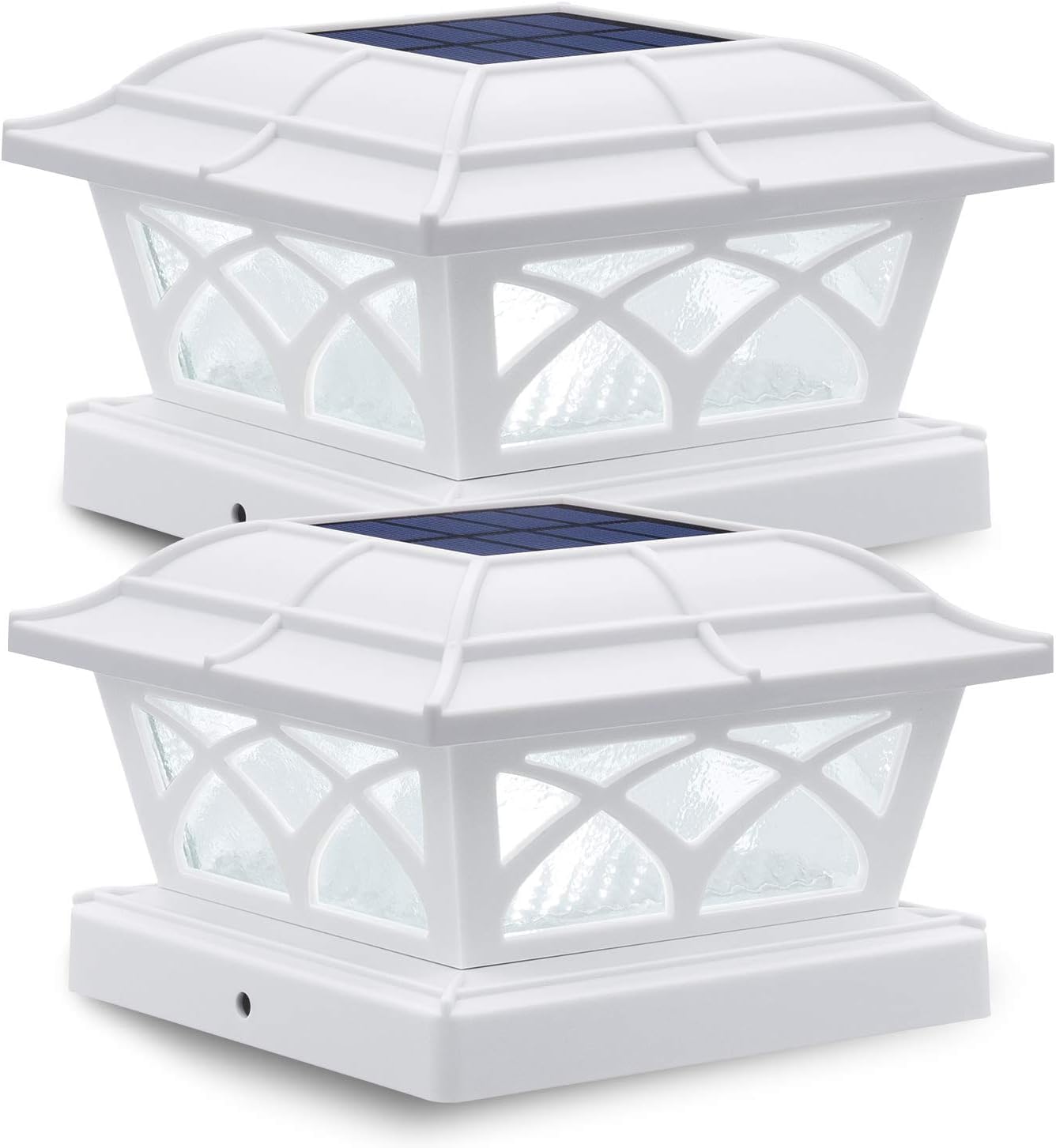 Siedinlar White Solar Post Cap Lights Outdoor, 2 Modes Solar Powered Waterproof Fence Deck Light For 4X4 5X5 6X6 Posts Garden Patio Decoration Warm & Cool (2 Pack)