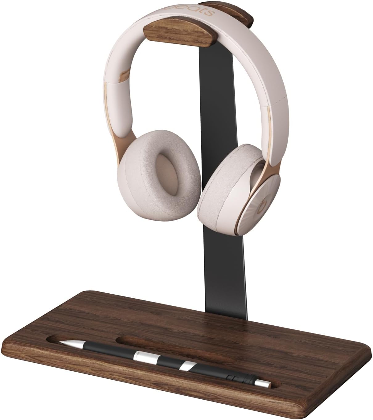 Walnut Headset Stand for Desk with Phone Holder | Headphone Stand Headphone Holder (Dark Walnut)