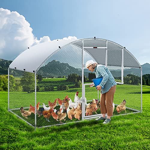 VEVOR Large Metal Chicken Coop with Run Walkin Chicken Coop for Yard with Waterproof Cover 6.6 x 9.8 x 6.6 ft - Dome Roof