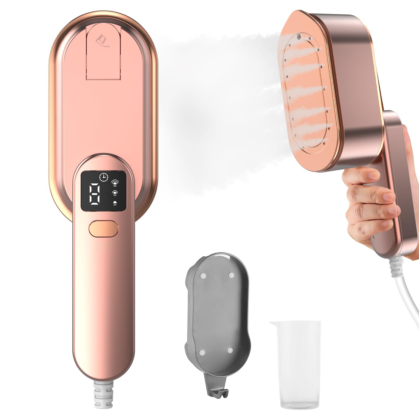 Parownica do ubrań, parownica podróżna z ekranem LCD, szybkie nagrzewanie się w 10 sekund, 2000 W, 3 poziomy pary, odzież z obrotowym uchwytem o 180°, przenośny ręczny parownik do ubrań