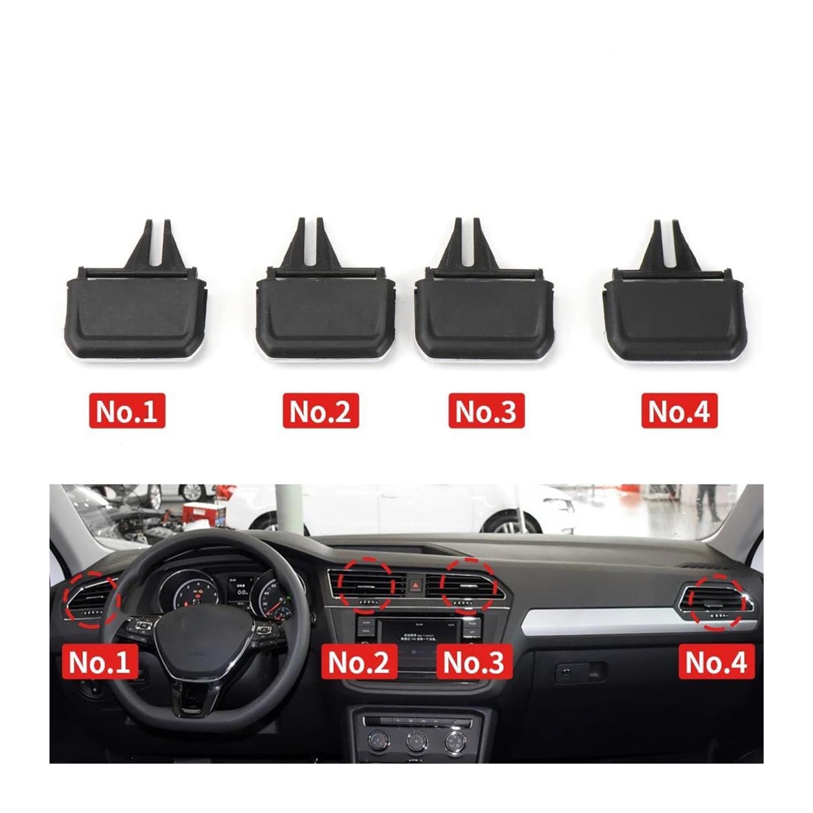 Condizionata Auto Bocchette Per VW Per Tiguan Per MK2 2017-2021 Auto Cruscotto Anteriore Uscita Aria Condizionata Bocchette Aria Condizionata Tab Clip Pick A/C Prese D'aria ( Size : 1 set 4 pcs )