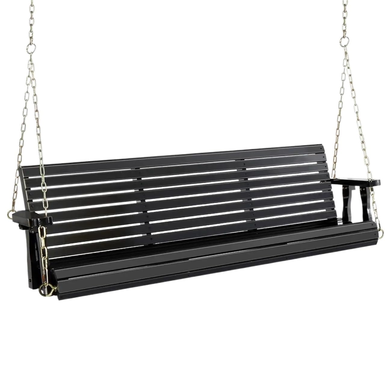 Wooden Swing Bench Garden, Heavy Duty 880 LBS Swing Chair Bench With Hanging Chains, Patio Wooden Porch For Courtyard(Black)