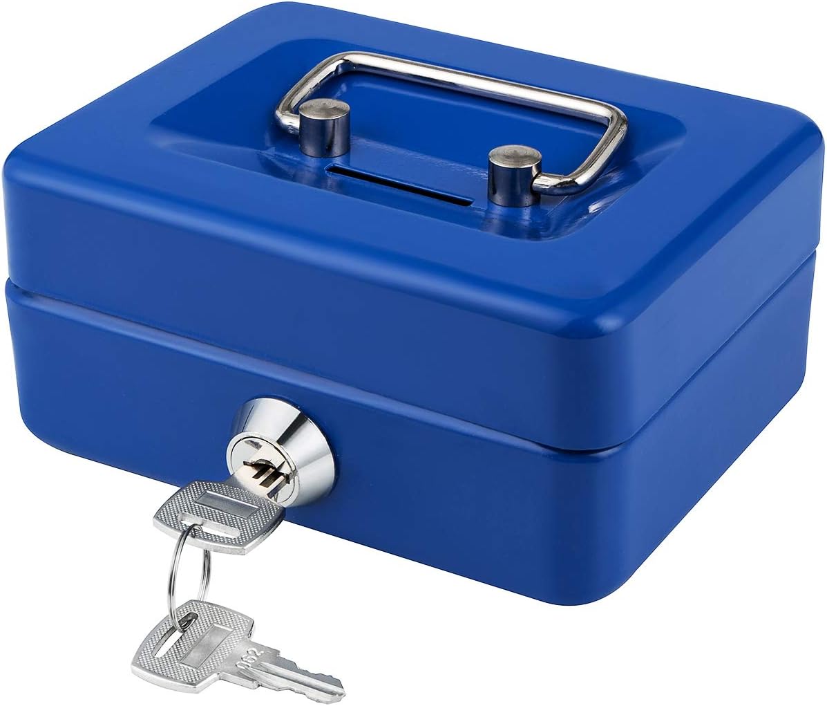 Mini Cash Box with Lock and Slot Small Cash Box with Money Tray Metal Piggy Bank Casino Safe Gamblers Lock Box 4.9" x 3.7" x 2.4" Blue