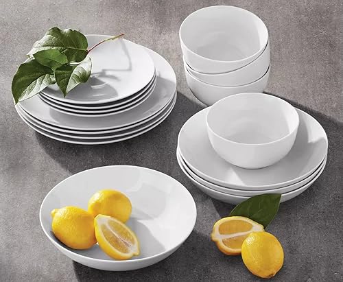 Miniatura 3 de Juego de vajilla de porcelana genuina de 16 piezas, servicio de 16 piezas para 4 personas con 4 platos llanos, 4 platos de ensalada, 4 cuencos de