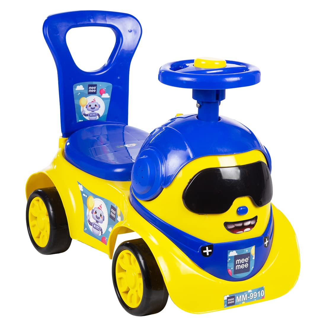 Mee Mee Ride on with Push Baby Car with Musical Tunes Toys 1 Year+ and Rotating Handle Push Car for Baby with Backrest and Under Seat Storage Kids Swing Car with Horn Stering & Big Wheels (Yellow)