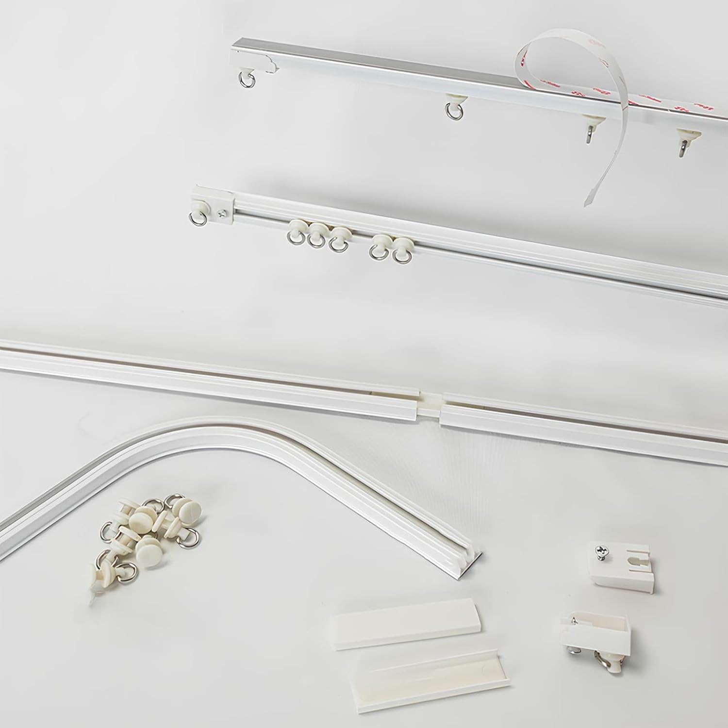 Plastic Curtain Track Glider Rail Set,Self Adhesive Curtain Track - for Smooth Ceiling Or Wall- No Drill, for Room Divider, Windows, Privacy(260cm/8.5ft)
