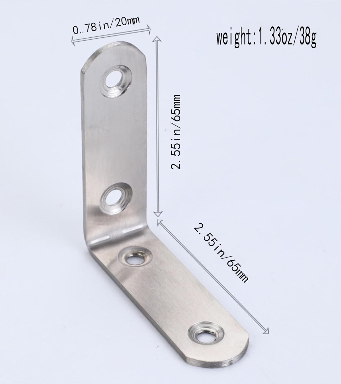 4 Pack Flat Mending Plate for Wood, Stainless Steel Straight Brackets Flat Repair Fixing Wood Brace Joining Plates Connector with Fixing Screws (8, L-Shaped Bracket 0.78*2.55*2.55in)