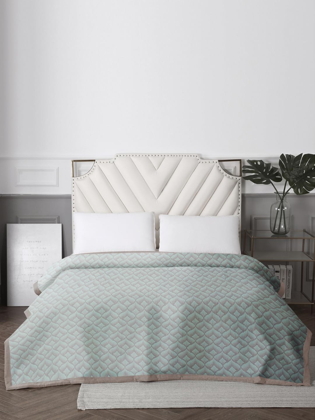 URBAN DREAM Fashion Abstract Floral Weave Green and Grey Bedspread-picture-25