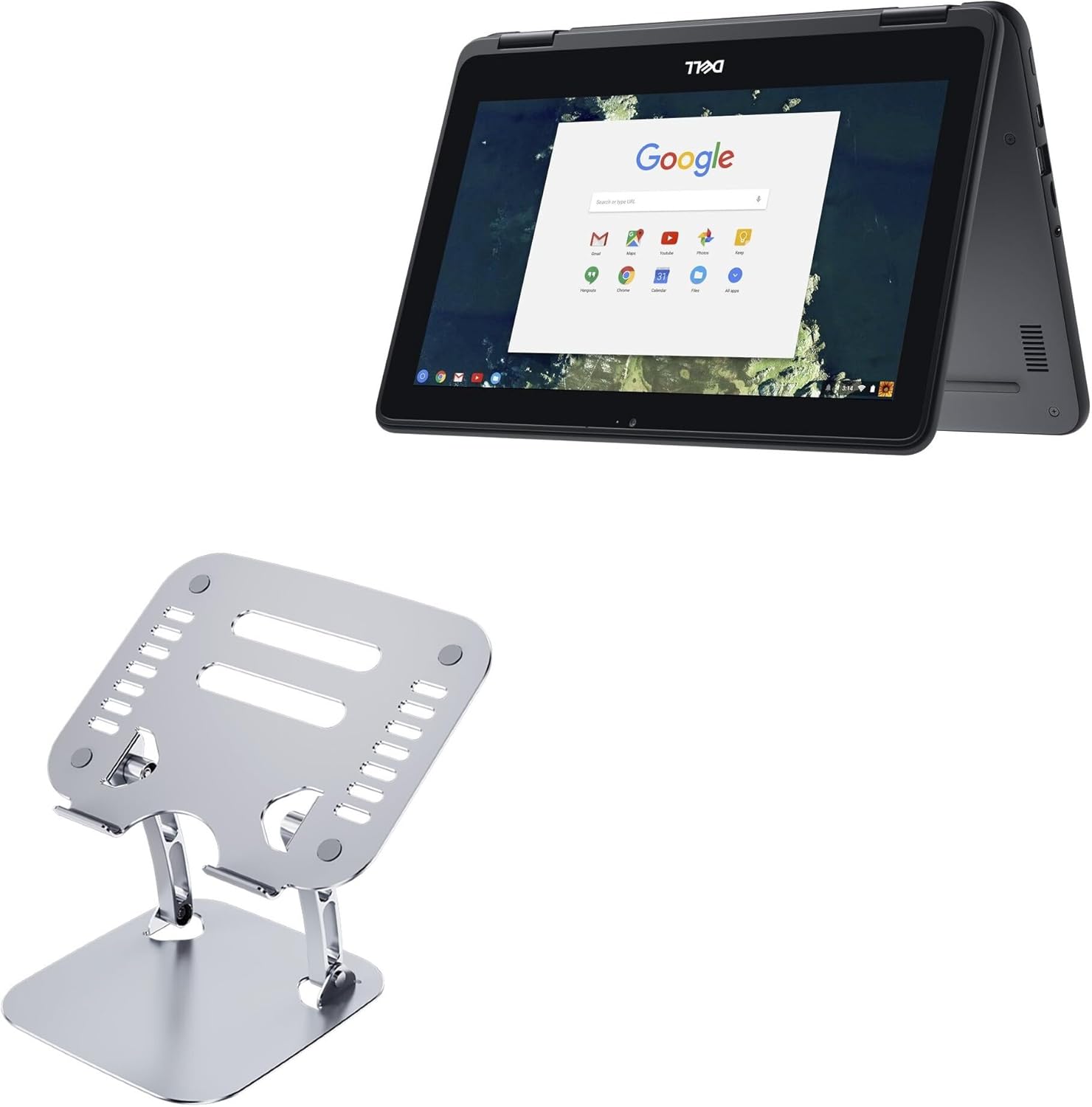BoxWave Stand and Mount Compatible with Dell Chromebook 5190 with Touchscreen (11 in) - Executive VersaView Laptop Stand, Ergonomic Adjustable Viewing Angle Metallic Riser - Metallic Silver
