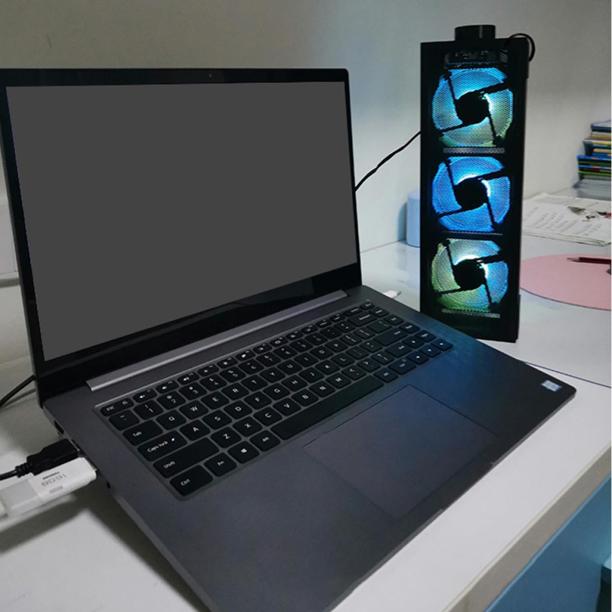 Artibetter Almohadilla de Enfriamiento para Portátil Aleación de Aluminio, Soporte Ergonómico para Reducir Dolor de Cuello, Ventilador Silencioso Adecuado para Uso en Casa