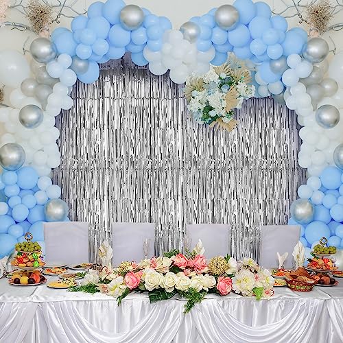 Image of Accevo Silver Party Streamers 3Pack Metallic Tinsel Foil Fringe Curtains 3.2ft x 8.2ft Party Decorations for Photo Booth Photoshoot Birthday Bridal Shower Engagement Bachelorette Disco Party Decor