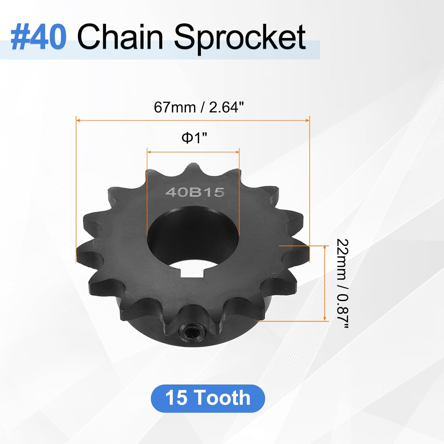 uxcell 2 Pcs #40 Chain Roller Sprocket 1" Bore, 15 Tooth C45 Carbon Steel ANSI #40 Roller Sprocket Round Hole with Set Screws for ISO 08A Chain