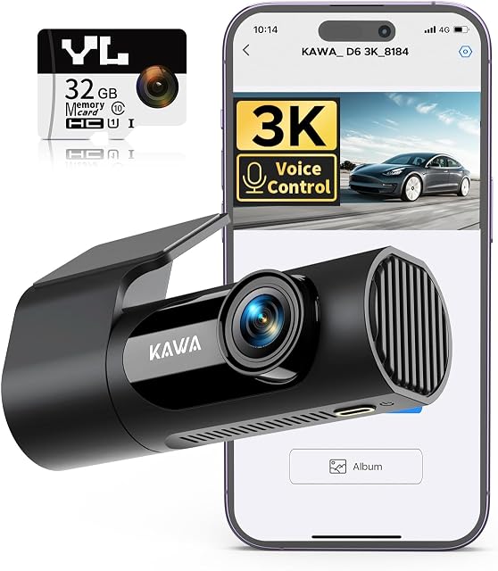 KAWA Dash Cam 3K, Mini Front Dash Camera for Cars, Smart Voice Control, 1620P QHD, Built in WiFi, 24H Parking Mode, Loop Recording, G-Sensor, Night Vision, iOS/Android Mobile App, Support 256GB Max
