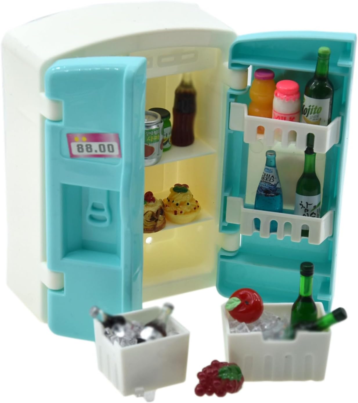 Miniature Refrigerator Dollhouse Furniture Drink Bottles Dollhouse Cake Decorations Pretend Play Kitchen Game Party Toys (Refrigerator Package)