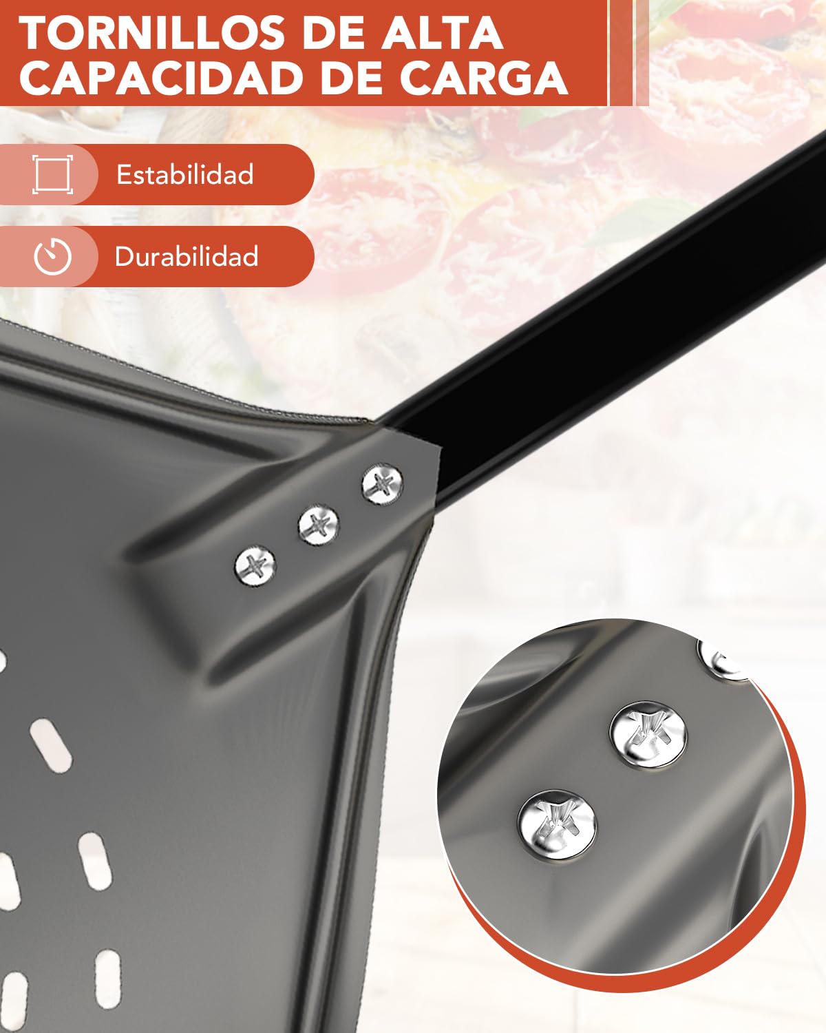 SOUTHGATE Pala para Pizza Horno Perforada, 30 x 36 x 74 cm, Pala Perforada de Aluminio Anodizado Duro para Deslizarse Fácilmente Sobre Piedra para Pizza, Empujador de Pizza con Mango de Silicona