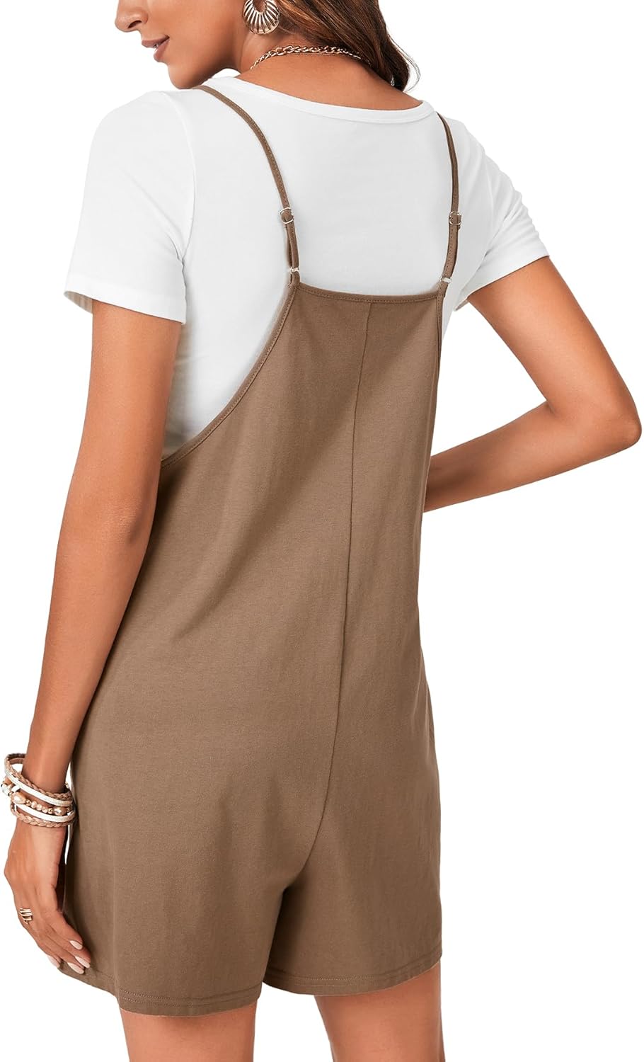 LYANER Women's Casual Summer Sleeveless Romper Loose Adjustable Spaghetti Strap Button Front Stretchy Shorts Jumpsuits - Image 5