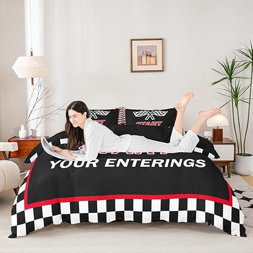 Vista 124 de Feelyou Juego de ropa de cama de coche de carreras y avión en blanco y negro – Funda de edredón y funda de edredón para niños y adolescentes