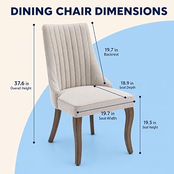Beige Mid Century Modern Dining Chairs Set of 2, Modern Kitchen & Dining Room Chairs Set of 2, Upholstered Dining Chairs, Fabric Kitchen Chairs, Sillas de Comedor, Wood Legs (Beige, 2 Pcs)