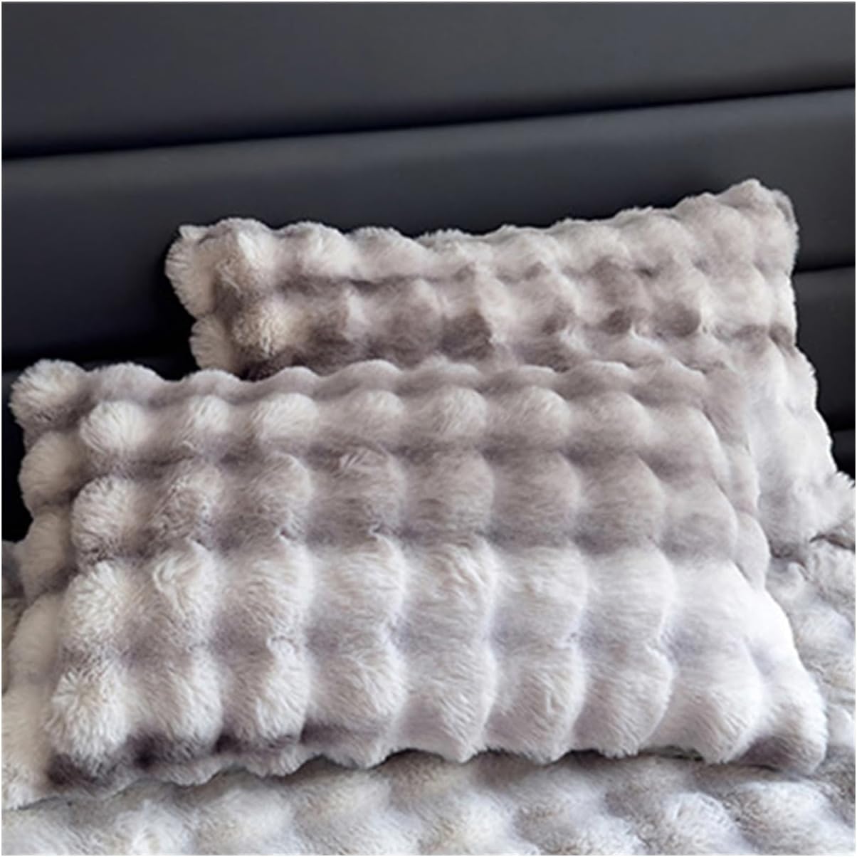 Faux Rabbit Fur Throw Standard Pillow Cases, Velvet Plush Flannel Pillowcases (Gray,2 Pillowcases)