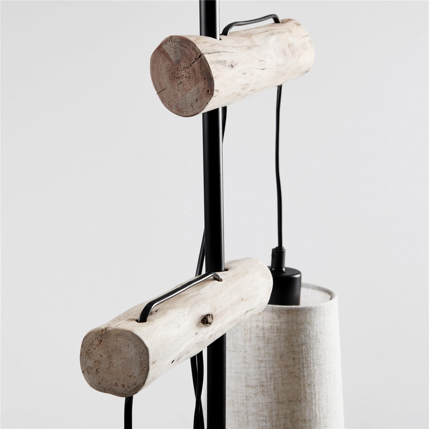 Stehleuchte Boho Vintage mit 2 Schirmen, Holz, Schwarz, 169cm | Industrielle Stehlampe, Für Wohnzimmer, Für Schlafzimmer, Für Kinderzimmer