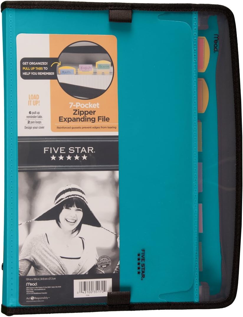 Five Star 7-Pkt Expanding File with Pop-Up Tabs, Teal (72703)