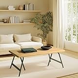 Marron MACABANE Helena - Table Basse Plateau en pin et Pieds tréteaux en métal Vert