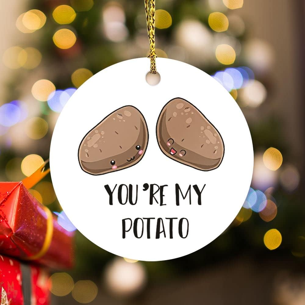 Christmas Ceramic Ornaments,You're My Potato OrnamentFunny 2020 Christmas Ornaments Cordless Fruit Religious for Christening