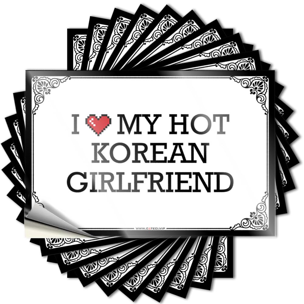 I Love My Hot Korean Girlfriend Plastic Tattoos | Back Yard Decorations Waterproof Vinyl Hat Dart Removable Decal Peel Stick(8X12CM)