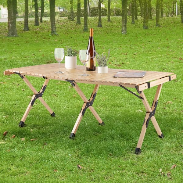 Foldable Camping Table - Mesa Plegable de Camping de 4 pies con Tapa de Madera Natural y Bolsa de Transporte por Wakeman Outdoors miniatura 2
