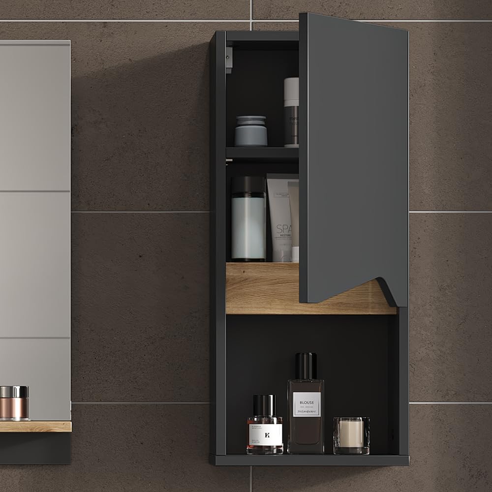 Vicco Armoire de Marelle, Anthracite/Artisan, 30x67cm avec Porte et Compartiment Ouvert, pour Montage Mural pour Un Rangement Peu encombrant