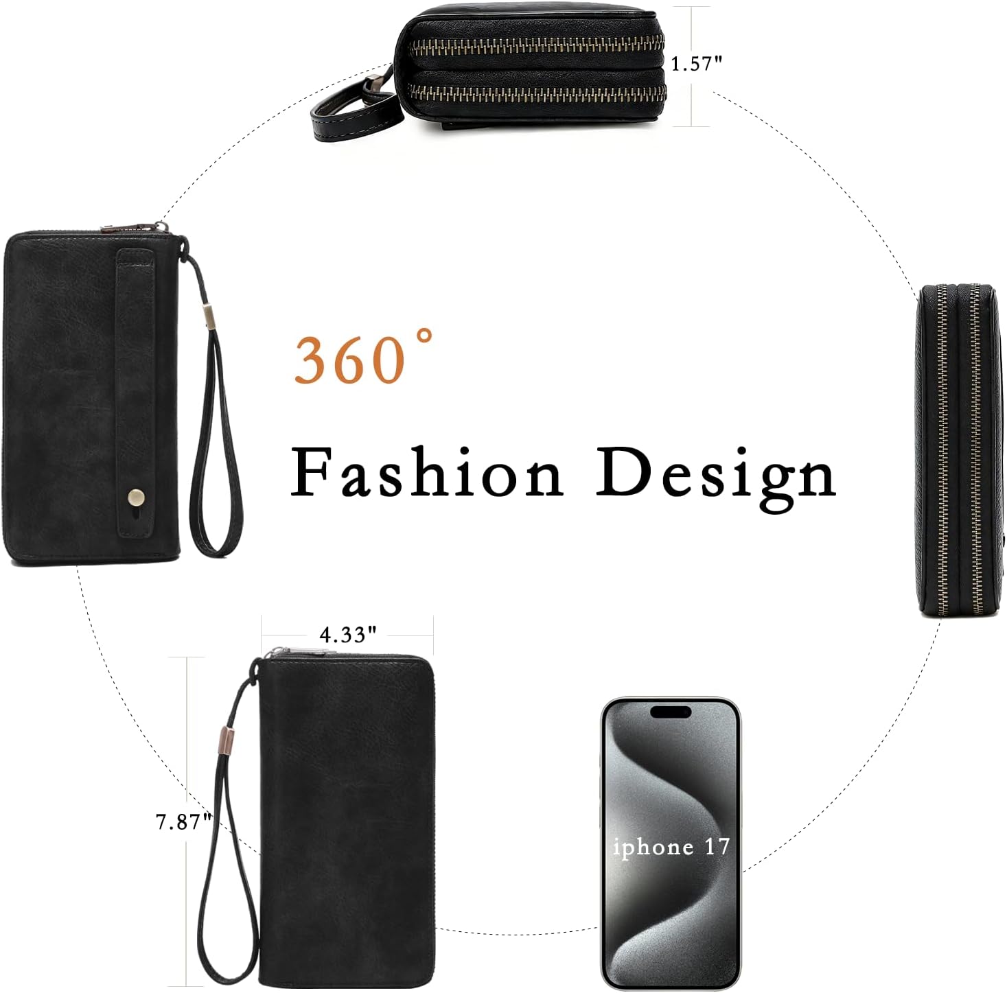 Wallet For Women Large Capacity Wristlet Purse for Women RFID Blocking Multi Clutch Wallet Black - Image 4