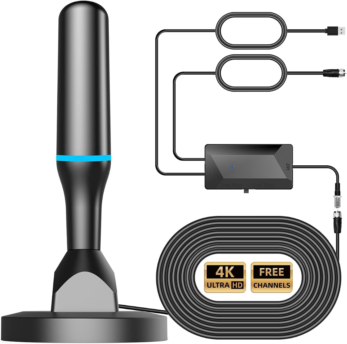 Digital Indoor TV Antenna for Smart TV for Local Channels 4K HD | OTA TV Antenna Indoor with Removable Amplifier & Magnetic Base, 360° Reception, 10ft Cable - Fit Any TVs with Built-in Tuner