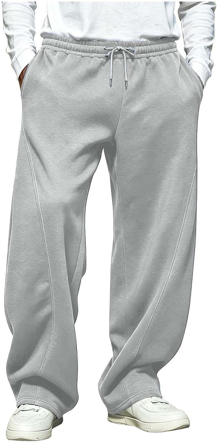 Men's City Fit Wide Leg Fleece Pants Open Bottom Drawstring Casual | Wide-Leg Drape Flatters All Body Types, Soft Fleece Falls Naturally for an Effortless Urban Look on Commutes Casual Outings