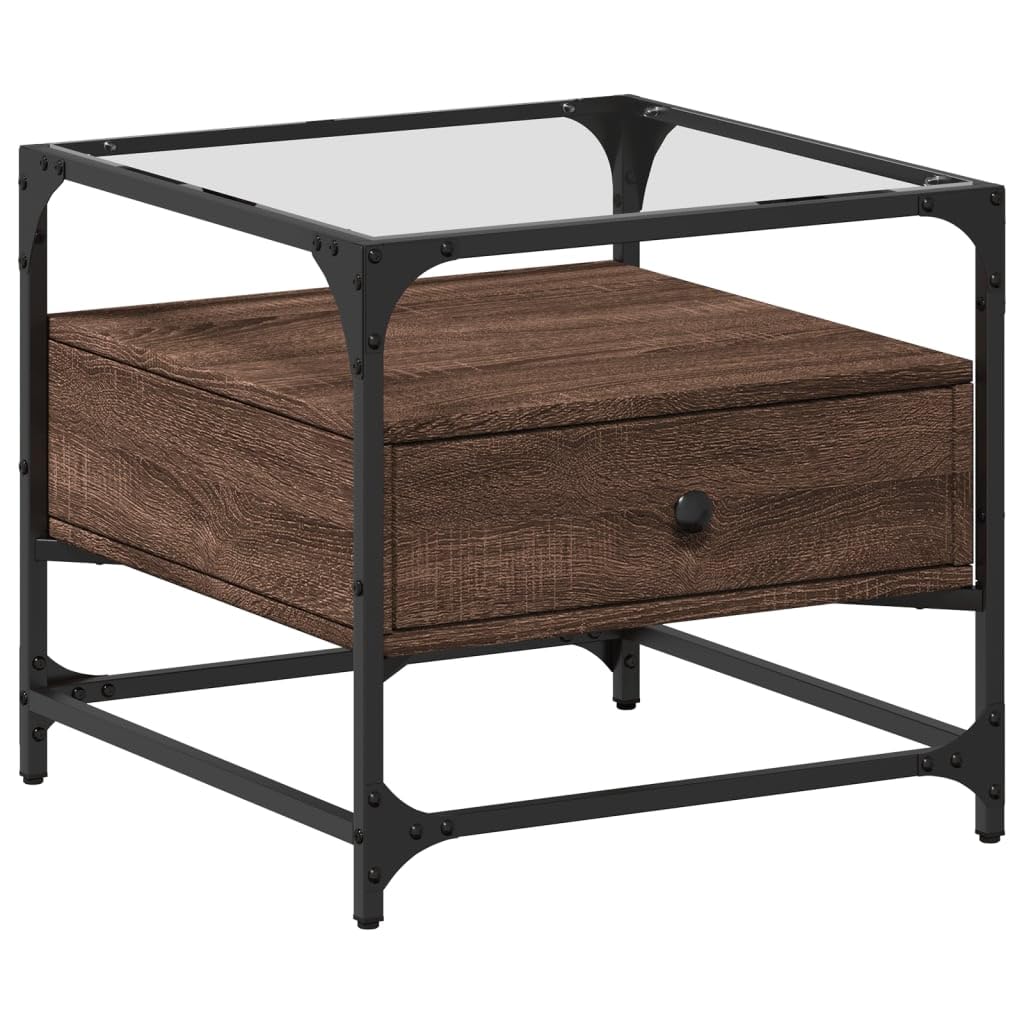 Vidaxl (Brown Oak) Coffee Table With Glass Top Hallway End Table Side Table Black Steel