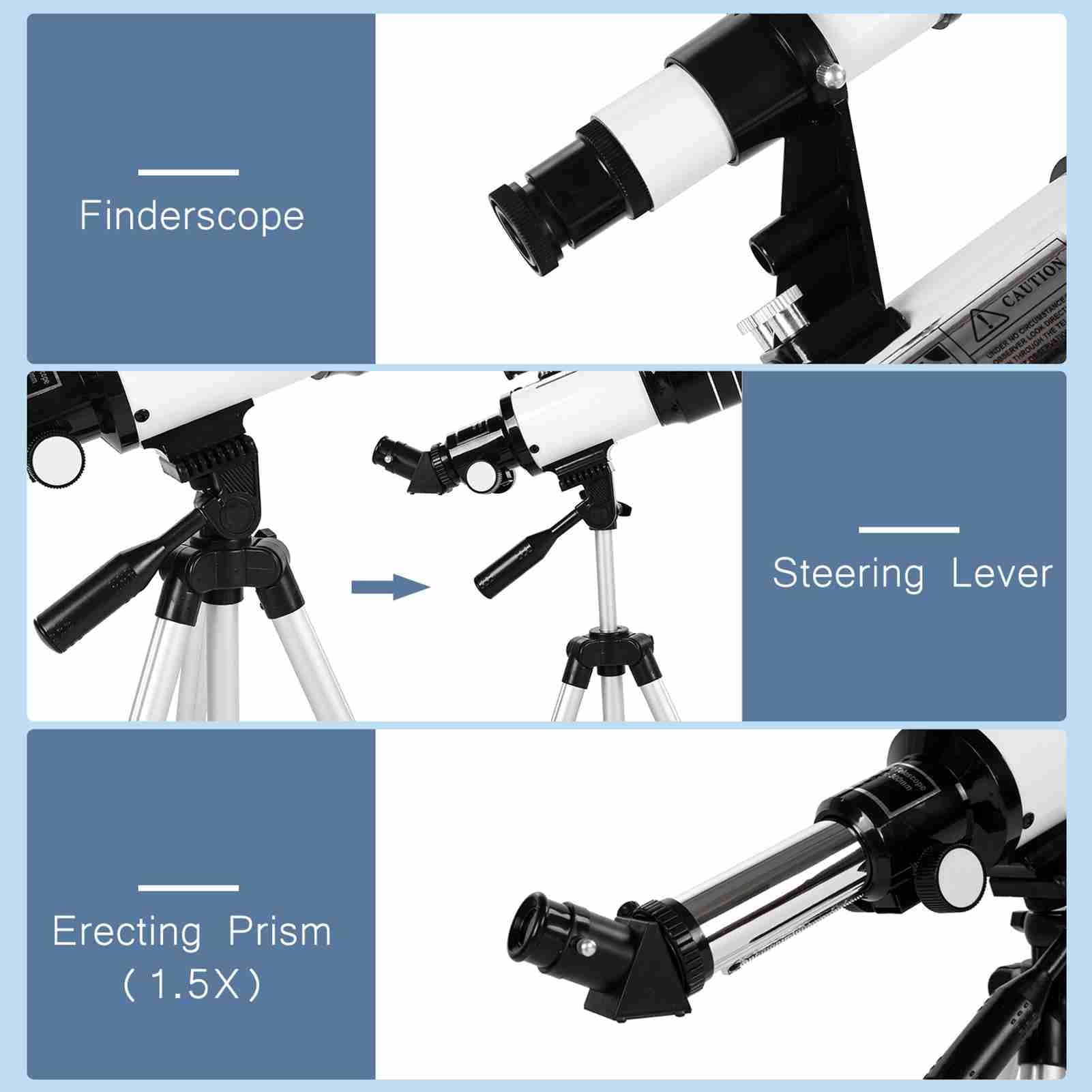 Teleskop Astronomiczny Prezenty na Przyjęcia dla Dzieci Wypełniacze do Toreb Imprezowych dla Dzieci Zabawki na imprezę Refraktor Monokularowy 70 Mm Luneta 150X ze (Biały)