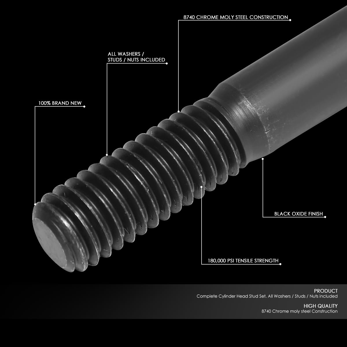 12-Point Hex Nut Engine Cylinder Head Studs Replacement Kit Compatible with 240SX SER Sentra SE SER Infiniti G20 89-02