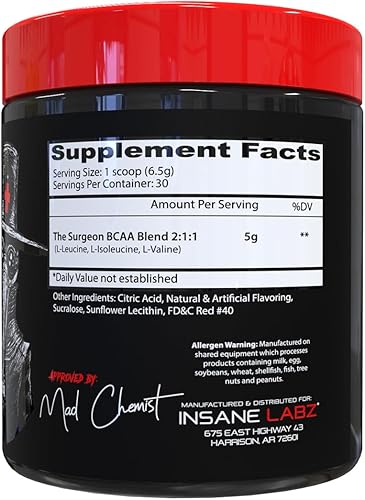 Miniatura 3 de Insane Labz The Surgeon BCAA - Polvo de recuperación de aminoácidos de cadena ramificada, bebida posentrenamiento para recuperación muscular, 30