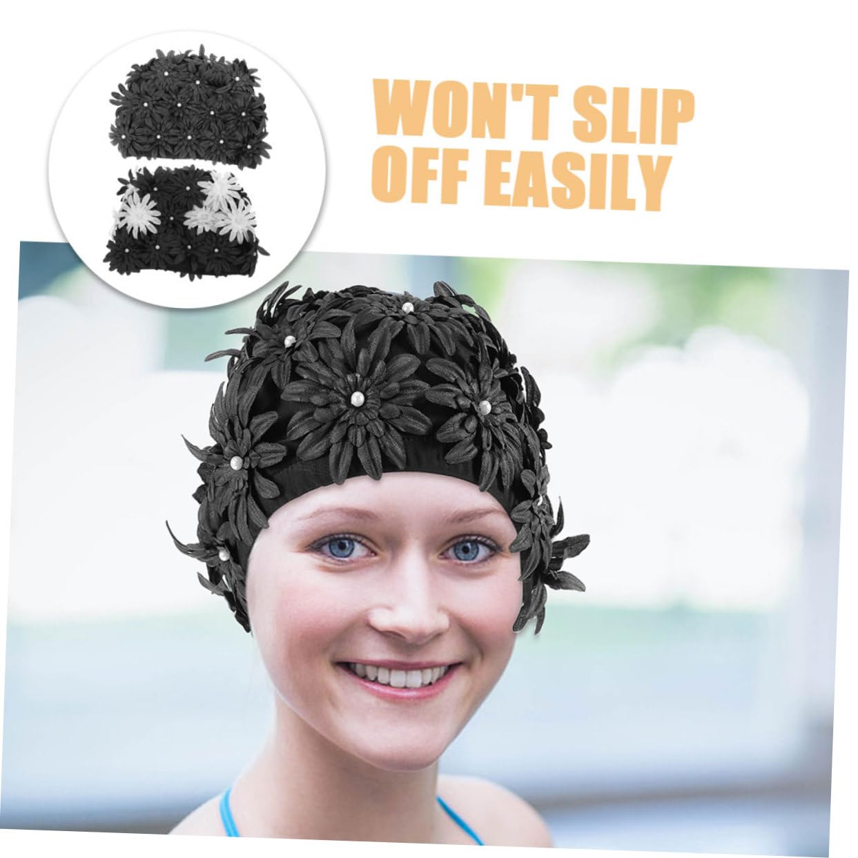 WOONEKY 2 Piezas Gorro de Natación para Mujer con Diseño Floral Alta Elasticidad Protección para Cabello Tejido Resistente y Flexible para Piscina y Playa Pack
