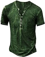 Vista 16 de Camisas Henley desgastadas para hombre, camisetas retro de manga corta, camisetas casuales con botones lavadas para hombre