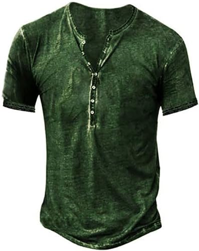Miniatura 16 de Camisas Henley desgastadas para hombre, camisetas retro de manga corta, camisetas casuales con botones lavadas para hombre