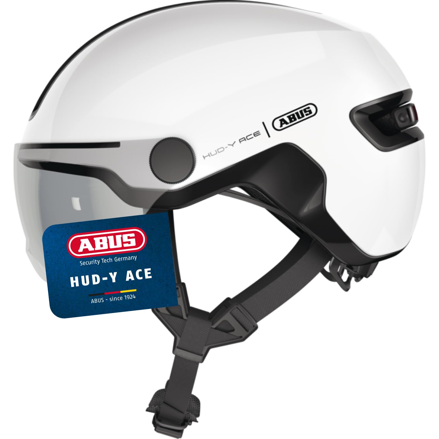 ABUS Casque de ville HUD-​Y ACE - casque de vélo stylé avec visière et feu arrière LED magnétique et rechargeable - pour femmes et hommes