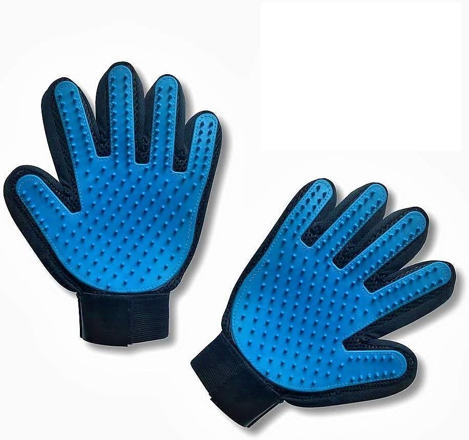 CRUXEE Pet Hair Grooming Gloves Pet Brush Gloves Dog & Cat Hair Remover Brush Pet Massage Fur Remover Pet Hair Gloves, 9.1 x 7.1, Blue