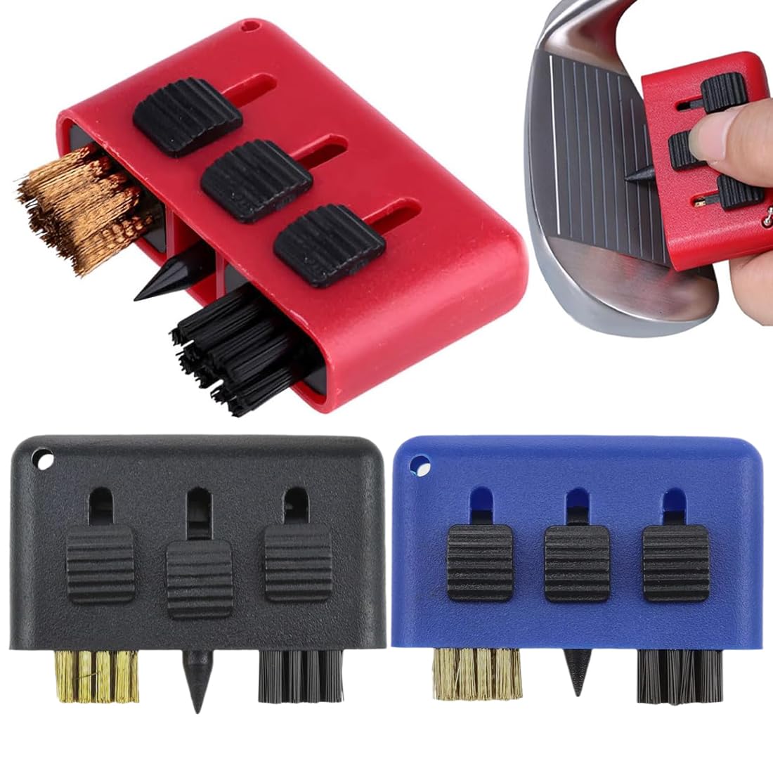 IKOPFLN 3 spazzole 3 in 1 per mazze da golf strumento di pulizia multiuso spazzola per la pulizia delle scanalature delle mazze da golf kit per la pulizia delle scarpe con portachiavi