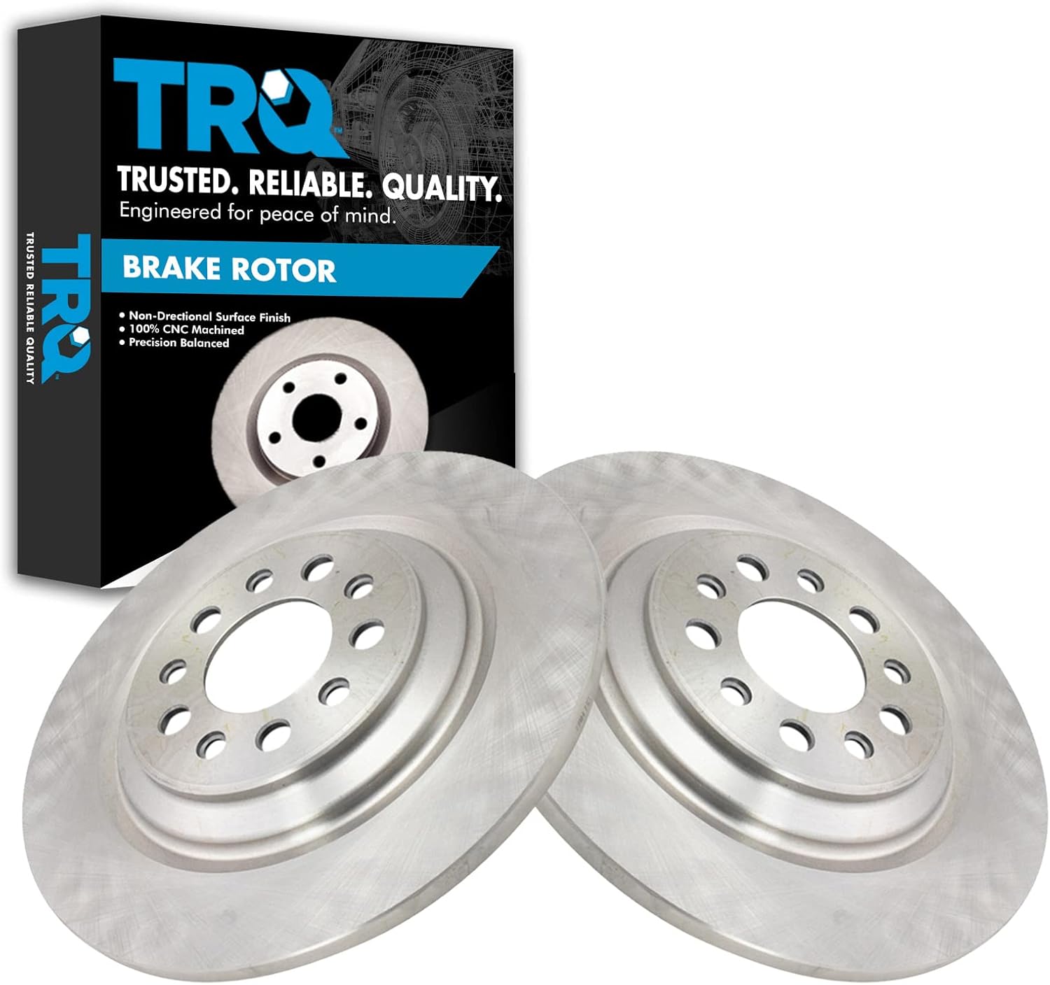 TRQ Rear Brake Rotors Set Solid Compatible with 2014-2023 Jeep Cherokee