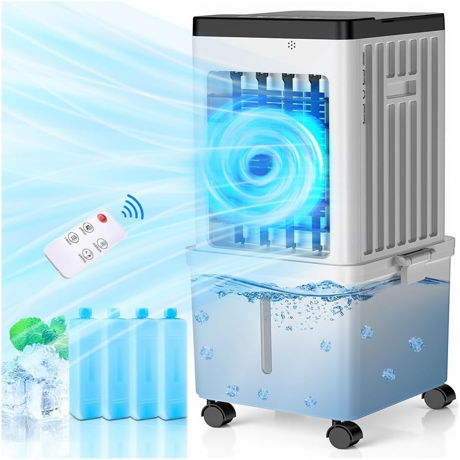 Portable Air Conditioners, 3-in-1 Evaporative Air Cooler 2.6 Gal Water Tank, 45 dB Windowless Air Conditioner 120° Oscillation 4 Ice Packs