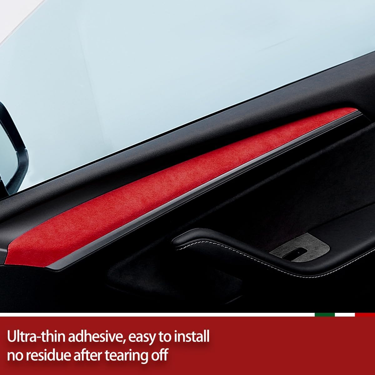 GZXinWei Red Suede Inner Door Panel Trim Cover Sticker Styling Moulding Interior for Alcantara Tesla Model Y 2021-2024 Model 3 2021-2023 Decorative Accessories